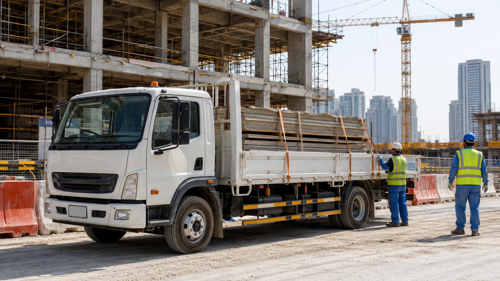 Construction material cargo transport at a Dubai project site