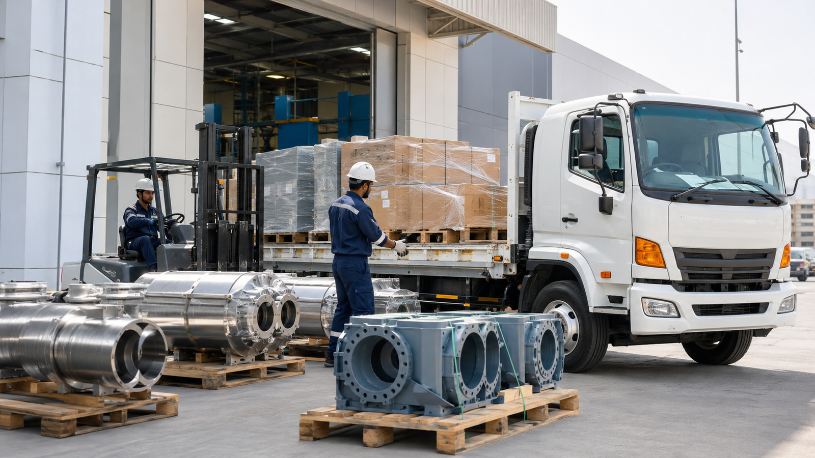 Manufactured components and industrial equipment prepared for transport