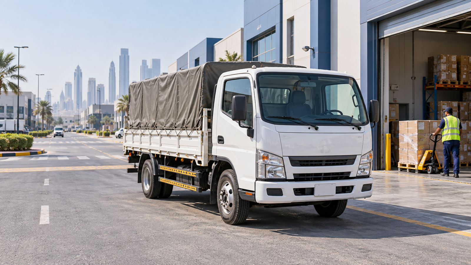 3 ton truck commercial delivery service in a Dubai industrial area