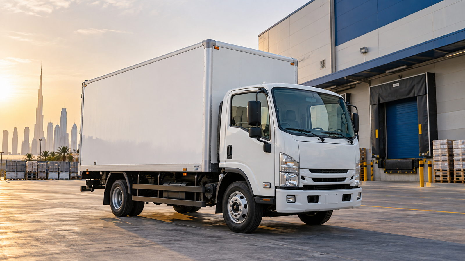 Box pickup truck rental in Dubai for enclosed cargo transport