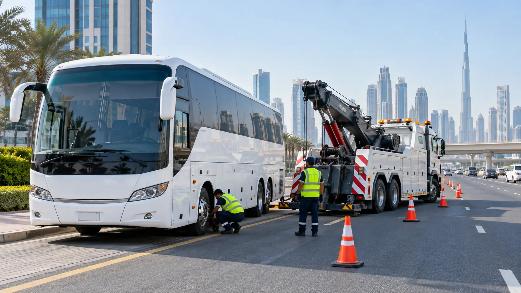 Bus recovery support on a Dubai road
